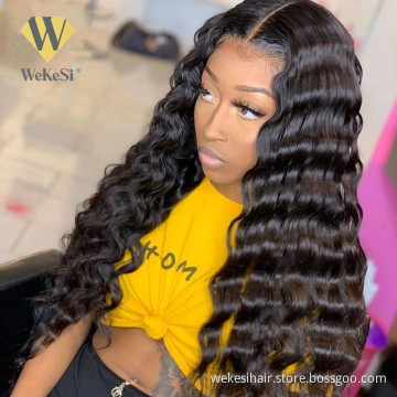 WKS Peruvian Deep Wave Wigs HD Transparent Lace Front Human Hair Wigs 13x4 13x6 Pre Plucked 150% Density Human Hair Wigs